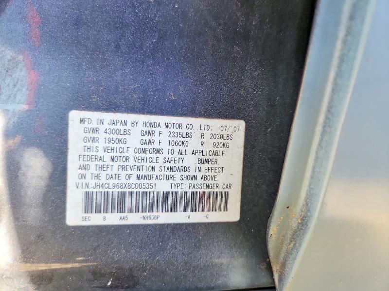 2008 Acura Tsx მანქანა იყიდება აუქციონზე, vin: JH4CL968X8C005351, აუქციონის ნომერი: 54920266