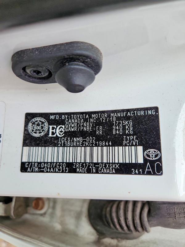 Aukcja sprzedaży 2019 Toyota Corolla, vin: 2T1BURHE2KC219844, numer aukcji: 57659936