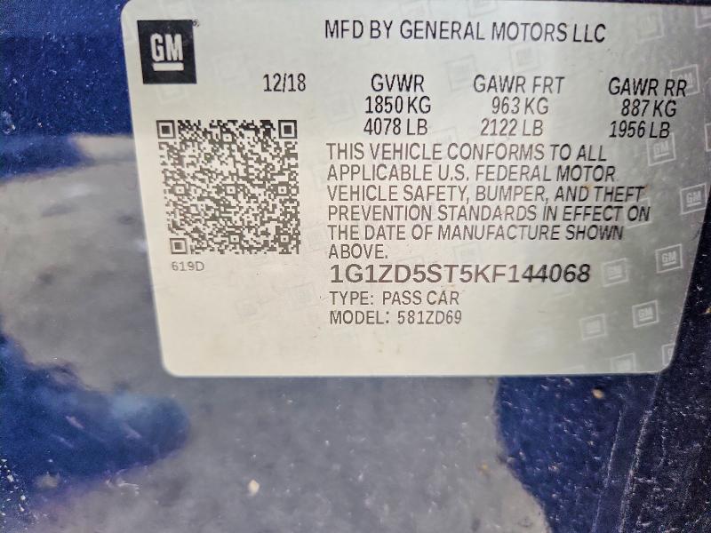 2019 Chevrolet Malibu მანქანა იყიდება აუქციონზე, vin: 1G1ZD5ST5KF144068, აუქციონის ნომერი: 56767146