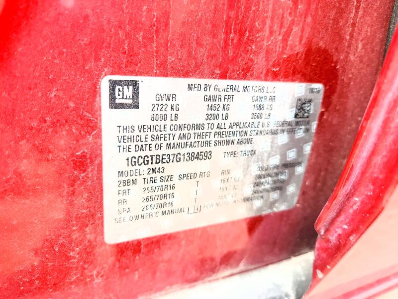 56331846 :رقم المزاد ، 1GCGTBE37G1384593 vin ، 2016 Chevrolet Colorado مزاد بيع