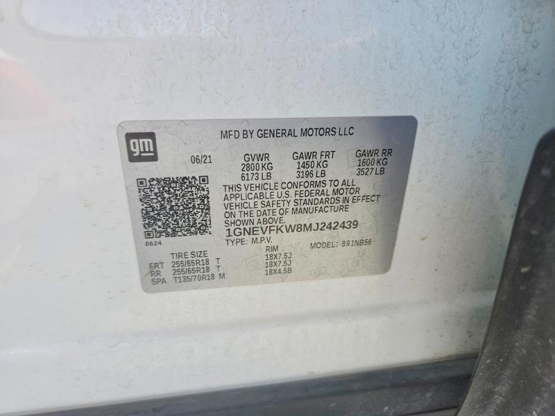 Продаж на аукціоні авто 2021 Chevrolet Traverse, vin: 1GNEVFKW8MJ242439, номер лоту: 55475296