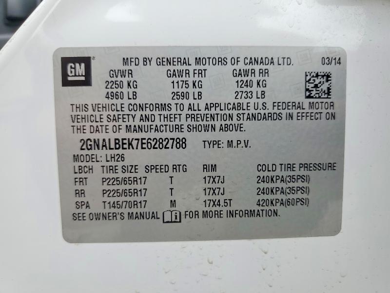 Aukcja sprzedaży 2014 Chevrolet Equinox, vin: 2GNALBEK7E6282788, numer aukcji: 57882106