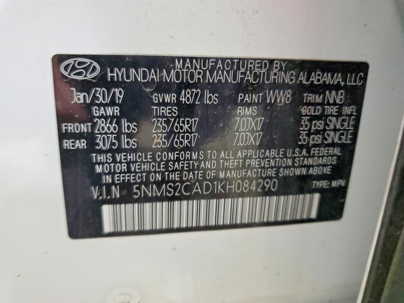 58162566 :رقم المزاد ، 5NMS2CAD1KH084290 vin ، 2019 Hyundai Santa Fe مزاد بيع