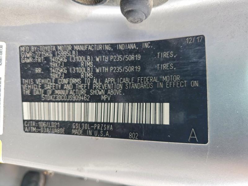 Продажа на аукционе авто 2018 Toyota Sienna, vin: 5TDXZ3DC0JS909462, номер лота: 57403336