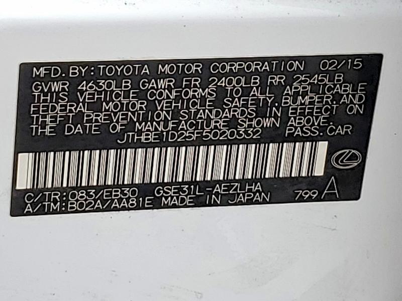 57968976 :رقم المزاد ، JTHBE1D25F5020332 vin ، 2015 Lexus Is 350 مزاد بيع