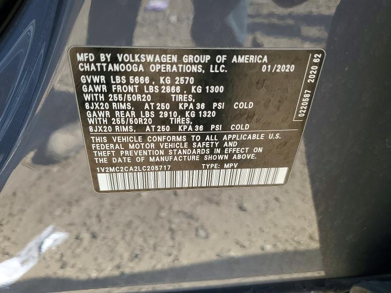 2020 Volkswagen Atlas Cross Sport მანქანა იყიდება აუქციონზე, vin: 1V2MC2CA2LC205717, აუქციონის ნომერი: 55058296