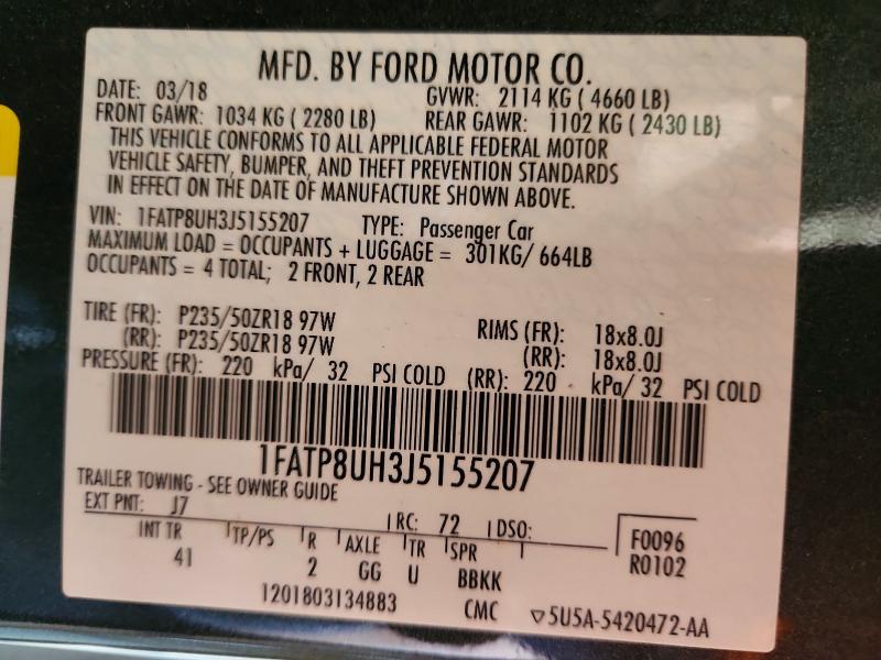Продаж на аукціоні авто 2018 Ford Mustang, vin: 1FATP8UH3J5155207, номер лоту: 57878756