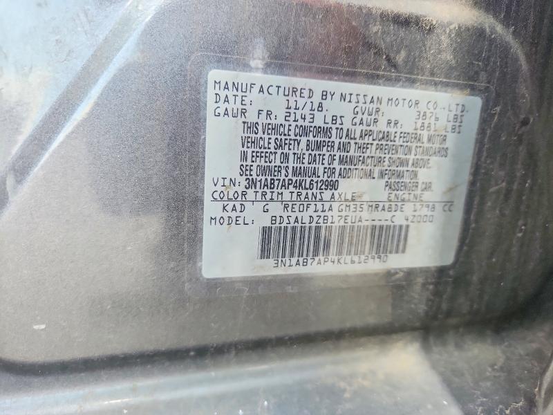 Aukcja sprzedaży 2019 Nissan Sentra, vin: 3N1AB7AP4KL612990, numer aukcji: 57237666