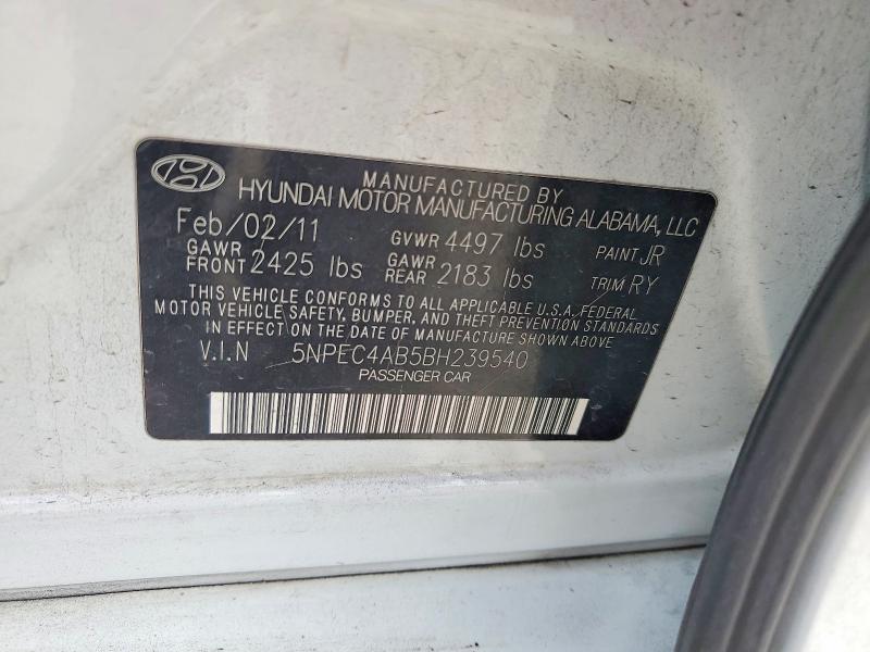 57668036 :رقم المزاد ، 5NPEC4AB5BH239540 vin ، 2011 Hyundai Sonata مزاد بيع
