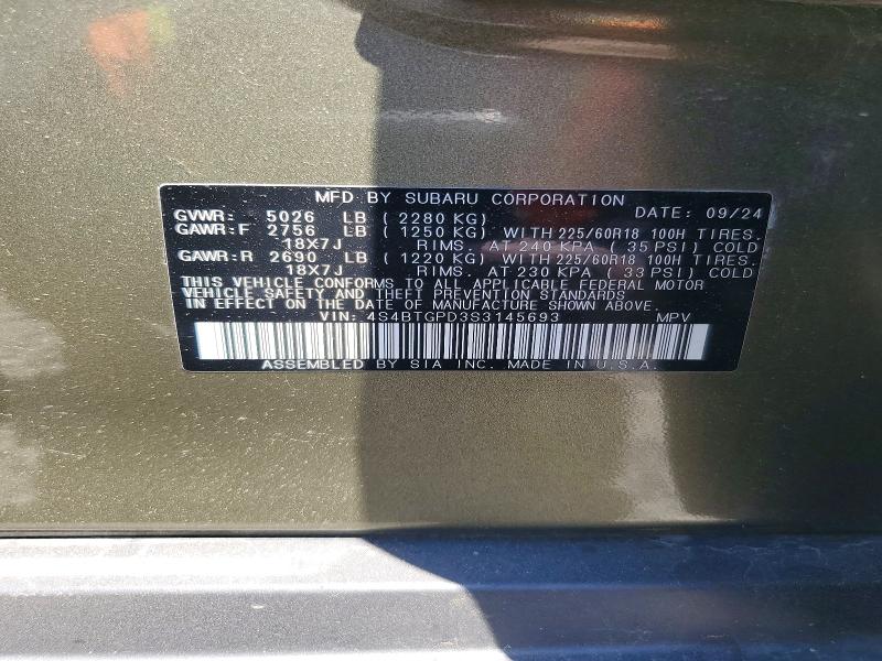 Продаж на аукціоні авто 2025 Subaru Outback, vin: 4S4BTGPD3S3145693, номер лоту: 55758846