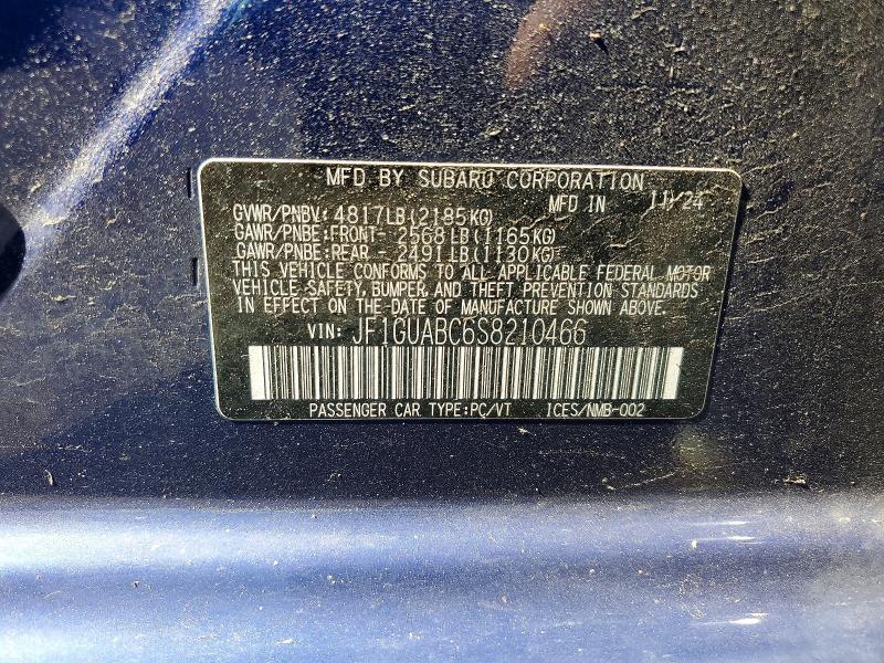 2025 Subaru Impreza მანქანა იყიდება აუქციონზე, vin: JF1GUABC6S8210466, აუქციონის ნომერი: 56120516