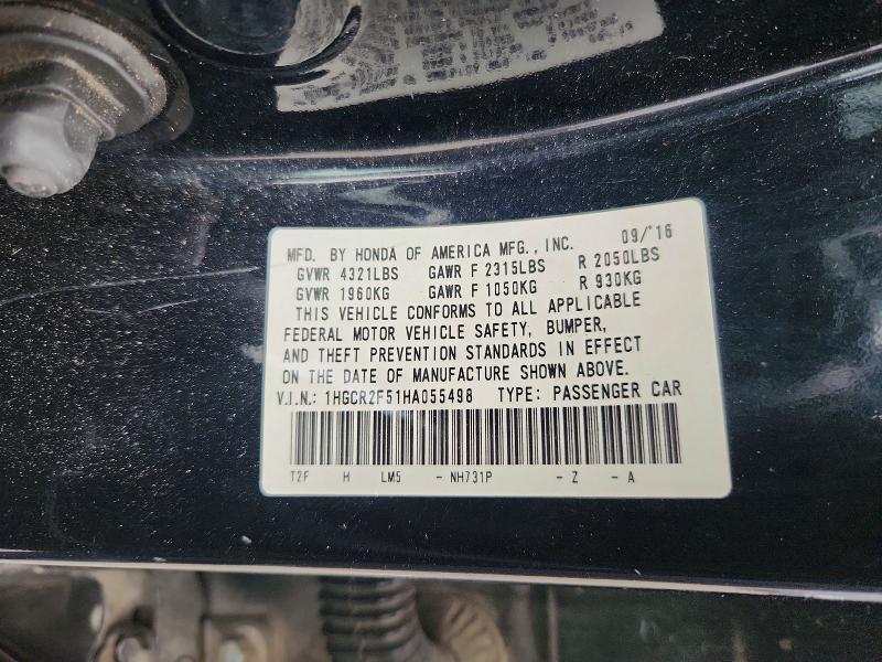 Продаж на аукціоні авто 2017 Honda Accord, vin: 1HGCR2F51HA055498, номер лоту: 55930586
