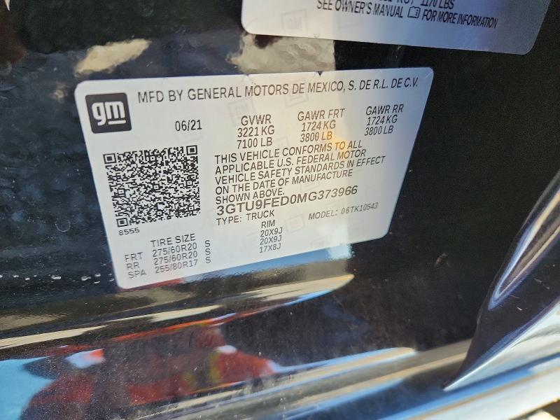 Aukcja sprzedaży 2021 Gmc Sierra, vin: 3GTU9FED0MG373966, numer aukcji: 56080526