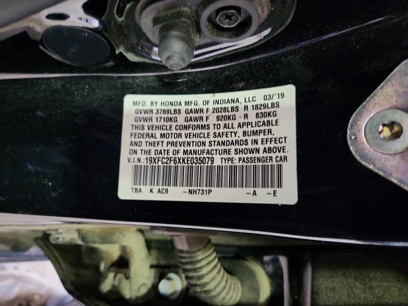 Aukcja sprzedaży 2019 Honda Civic, vin: 19XFC2F6XKE035079, numer aukcji: 58968066