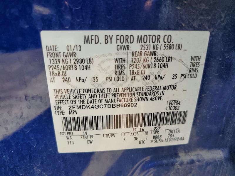 58066436 :رقم المزاد ، 2FMDK4GC7DBB68902 vin ، 2013 Ford Edge مزاد بيع