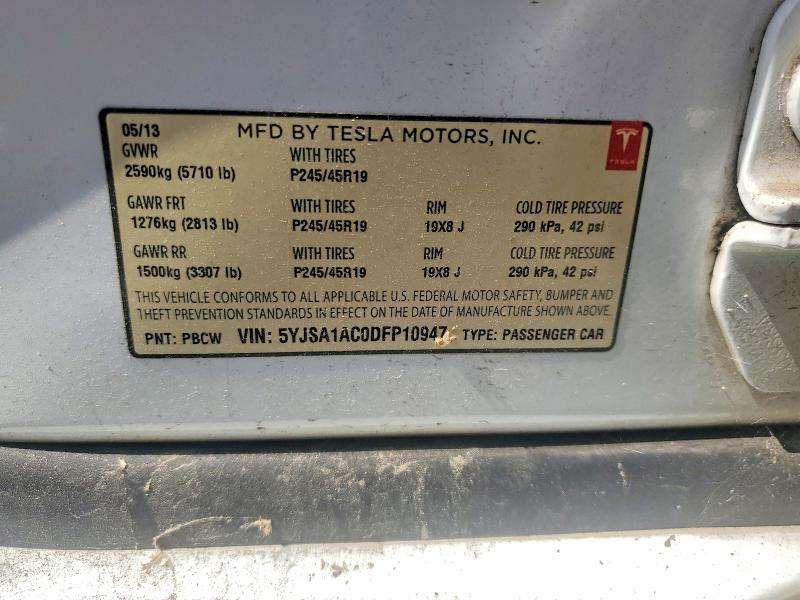 Продаж на аукціоні авто 2013 Tesla Model S, vin: 5YJSA1AC0DFP10947, номер лоту: 58296656