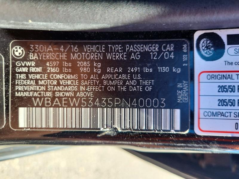 2005 Bmw 330 მანქანა იყიდება აუქციონზე, vin: WBAEW53435PN40003, აუქციონის ნომერი: 58715726