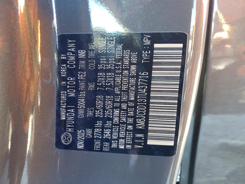 55595036 :رقم المزاد ، KM8JCDD13TU437716 vin ، 2026 Hyundai Tucson مزاد بيع
