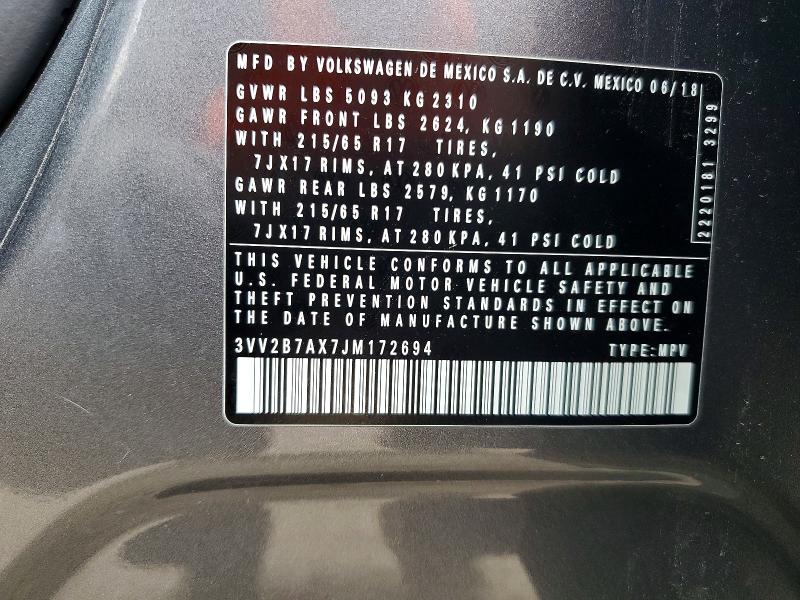 Продажа на аукционе авто 2018 Volkswagen Tiguan, vin: 3VV2B7AX7JM172694, номер лота: 58420906