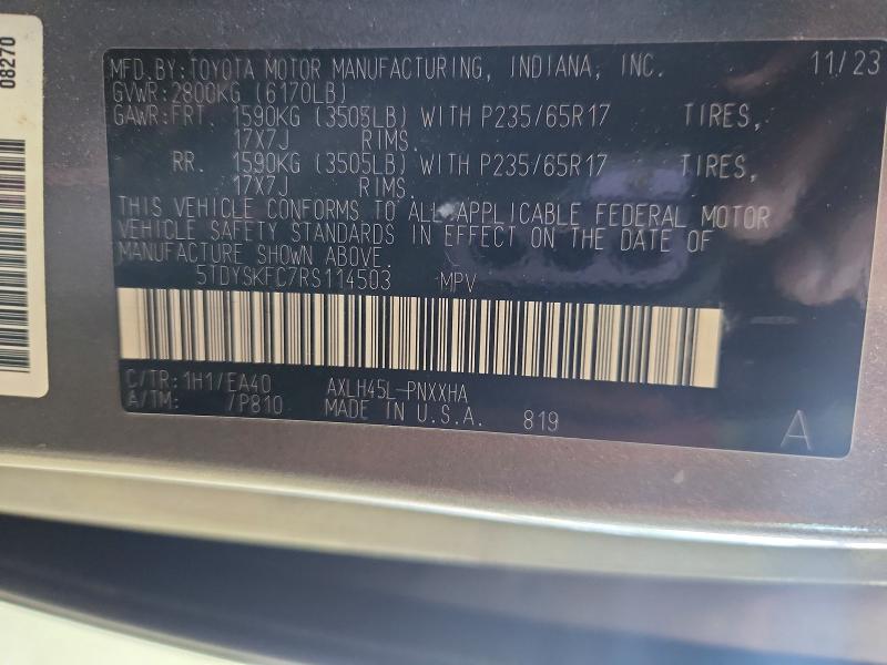 Aukcja sprzedaży 2024 Toyota Sienna, vin: 5TDYSKFC7RS114503, numer aukcji: 59240596