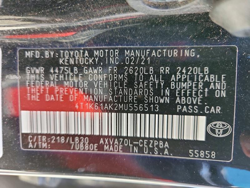 56479026 :رقم المزاد ، 4T1K61AK2MU556513 vin ، 2021 Toyota Camry مزاد بيع