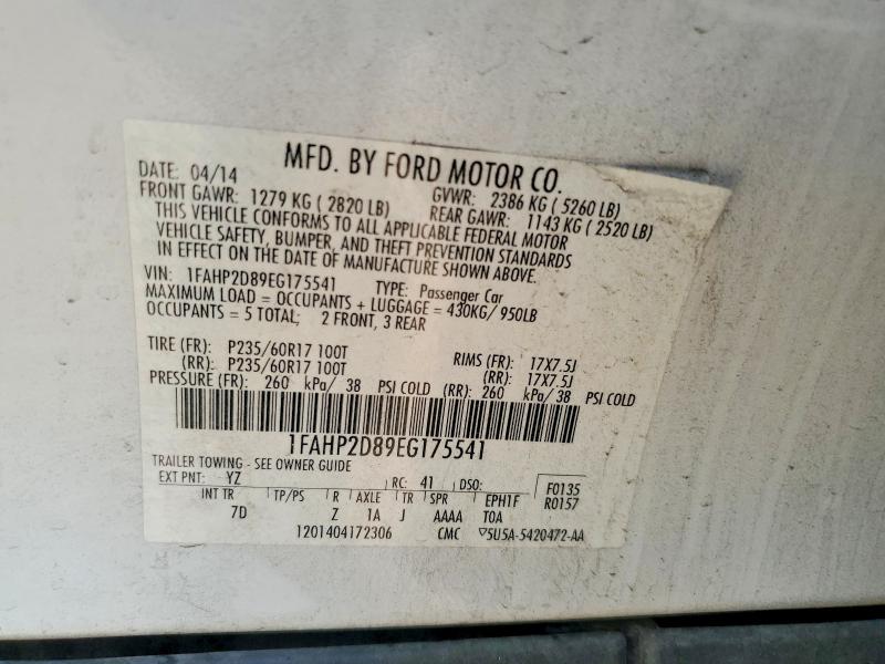 57927096 :رقم المزاد ، 1FAHP2D89EG175541 vin ، 2014 Ford Taurus مزاد بيع