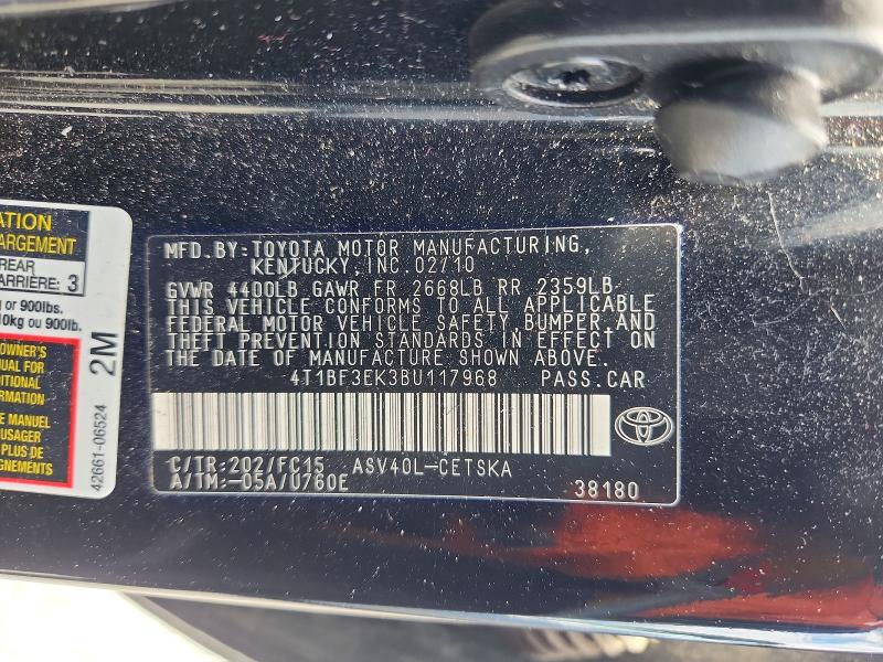 Aukcja sprzedaży 2011 Toyota Camry, vin: 4T1BF3EK3BU117968, numer aukcji: 56772096