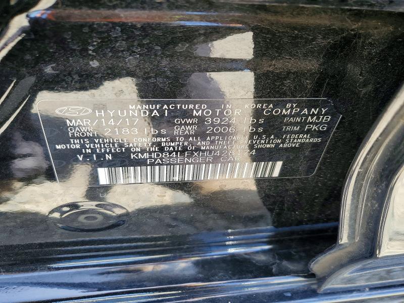 56813656 :رقم المزاد ، KMHD84LFXHU428174 vin ، 2017 Hyundai Elantra مزاد بيع