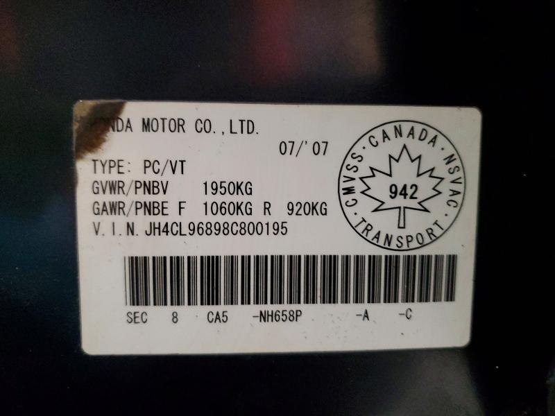 2008 Acura Tsx მანქანა იყიდება აუქციონზე, vin: JH4CL96898C800195, აუქციონის ნომერი: 56340956