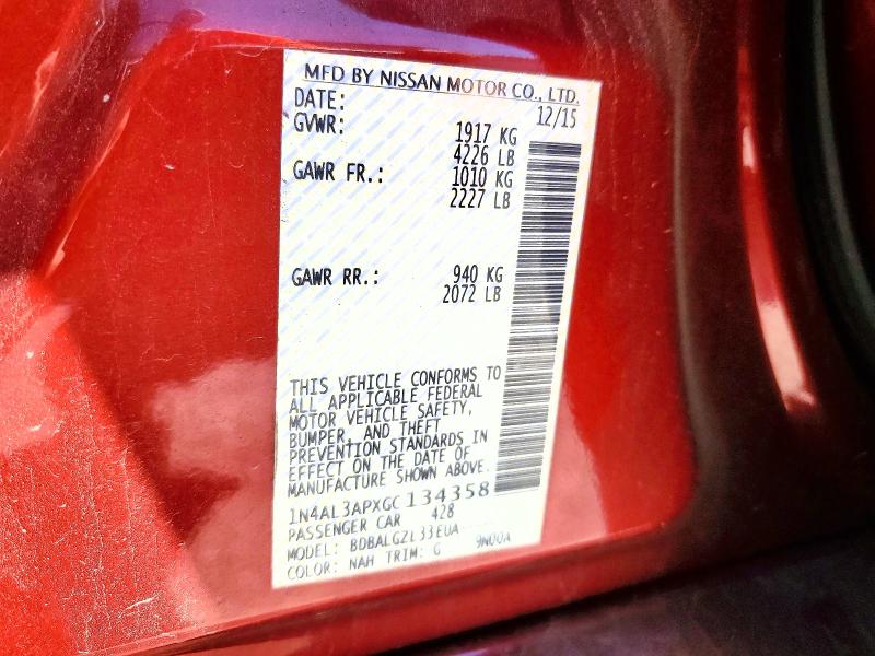 2016 Nissan Altima მანქანა იყიდება აუქციონზე, vin: 1N4AL3APXGC134358, აუქციონის ნომერი: 56424986