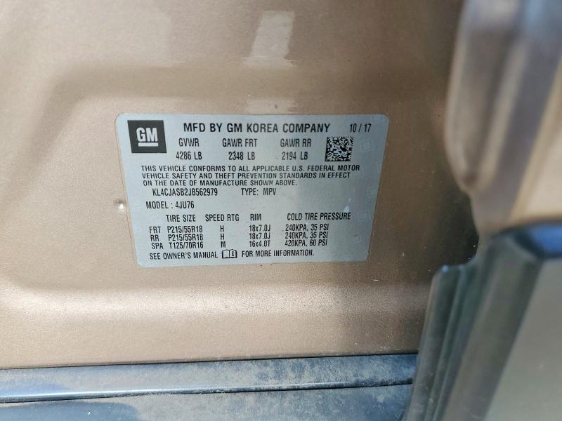 2018 Buick Encore მანქანა იყიდება აუქციონზე, vin: KL4CJASB2JB562979, აუქციონის ნომერი: 56301066