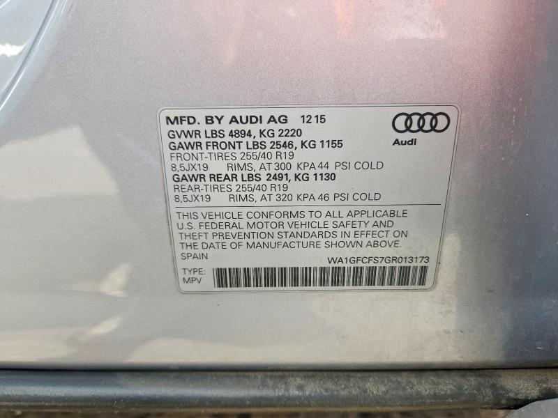 55918336 :رقم المزاد ، WA1GFCFS7GR013173 vin ، 2016 Audi Q3 مزاد بيع