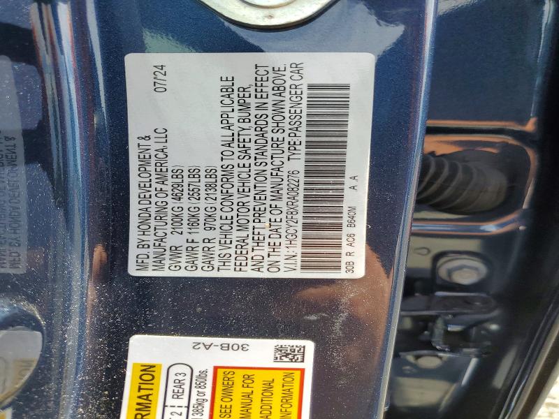 Aukcja sprzedaży 2024 Honda Accord, vin: 1HGCY2F8XRA082276, numer aukcji: 57968016