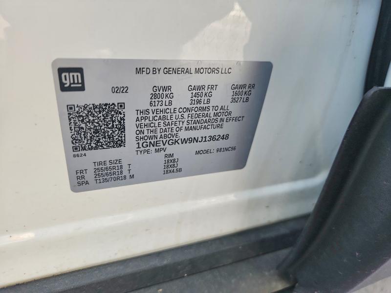 Продаж на аукціоні авто 2022 Chevrolet Traverse, vin: 1GNEVGKW9NJ136248, номер лоту: 55005276