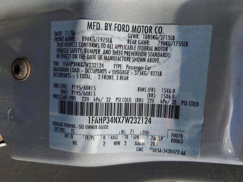 Продажа на аукционе авто 2007 Ford Focus, vin: 1FAHP34NX7W232124, номер лота: 55990046
