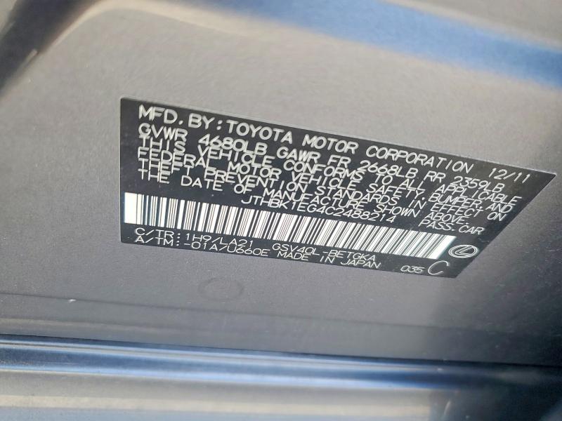 2012 Lexus Es მანქანა იყიდება აუქციონზე, vin: JTHBK1EG4C2488214, აუქციონის ნომერი: 57000796