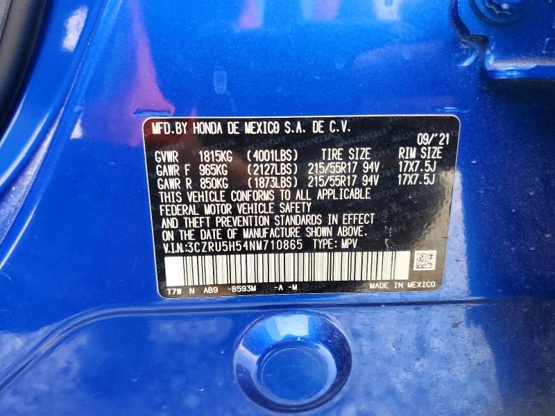 Продажа на аукционе авто 2022 Honda Hr-v, vin: 3CZRU5H54NM710865, номер лота: 57401346