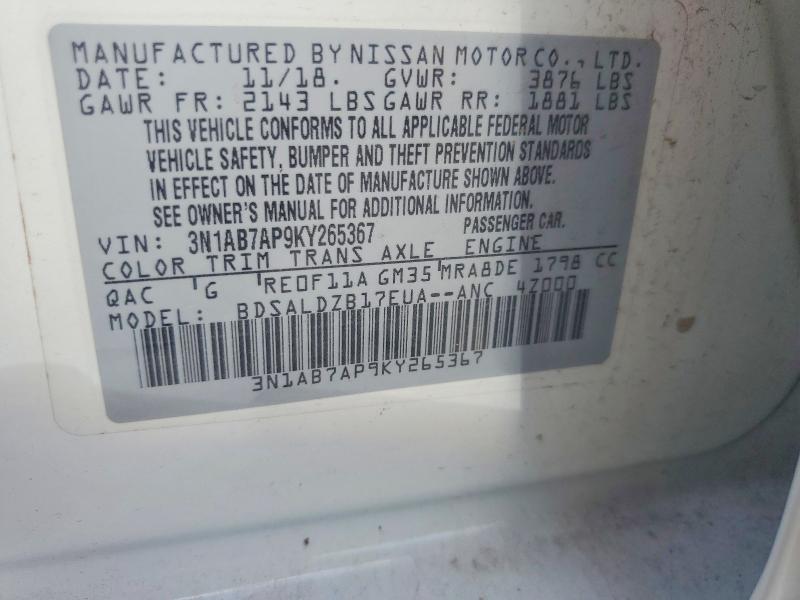 Aukcja sprzedaży 2019 Nissan Sentra, vin: 3N1AB7AP9KY265367, numer aukcji: 57619866