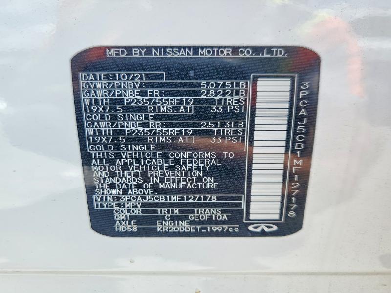 Aukcja sprzedaży 2021 Infiniti Qx50, vin: 3PCAJ5CB1MF127178, numer aukcji: 56230566