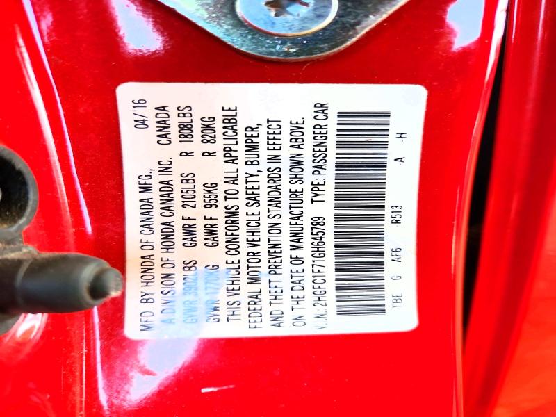 Auction sale of the 2016 Honda Civic, vin: 2HGFC1F71GH645789, lot number: 58453886