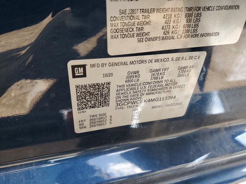 57202656 :رقم المزاد ، 3GCPWCEK4MG113394 vin ، 2021 Chevrolet Silverado مزاد بيع