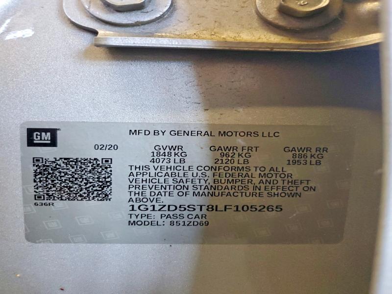 Продаж на аукціоні авто 2020 Chevrolet Malibu, vin: 1G1ZD5ST8LF105265, номер лоту: 58508806
