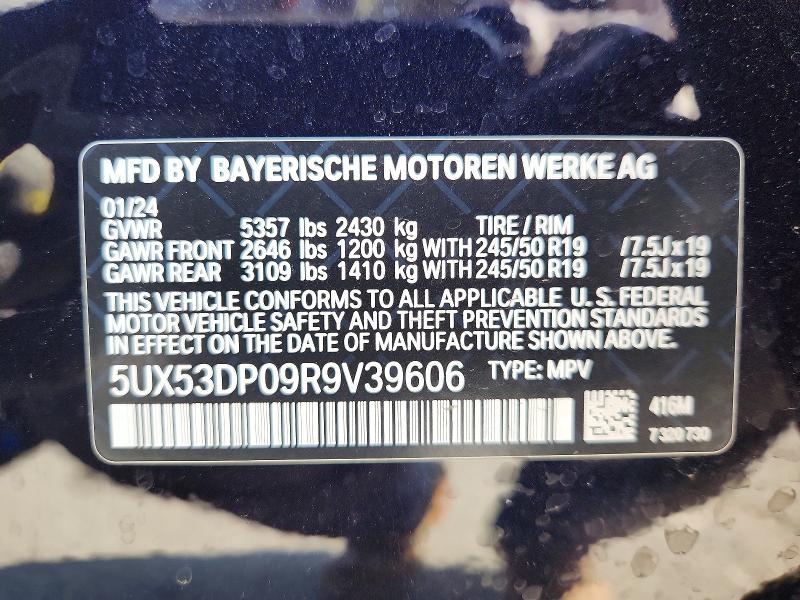 2024 Bmw X3 მანქანა იყიდება აუქციონზე, vin: 5UX53DP09R9V39606, აუქციონის ნომერი: 56710556