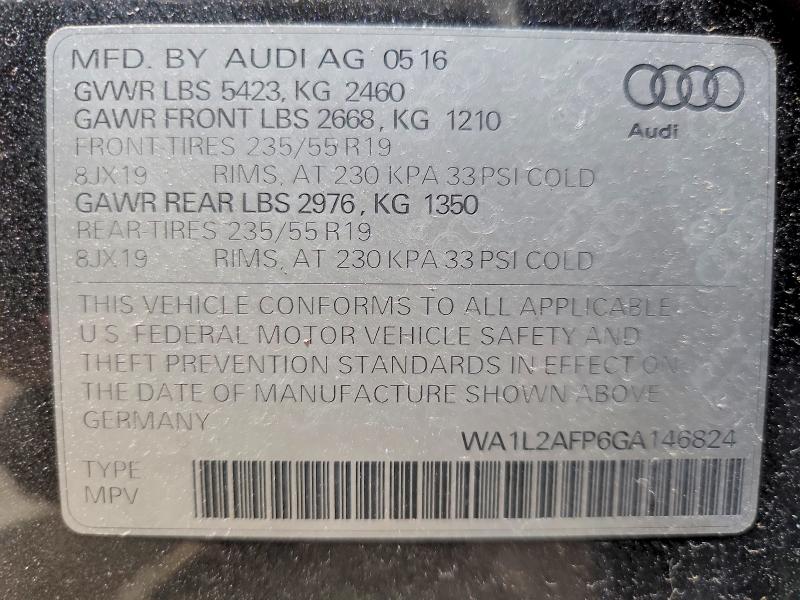 2016 Audi Q5 მანქანა იყიდება აუქციონზე, vin: WA1L2AFP6GA146824, აუქციონის ნომერი: 57683976