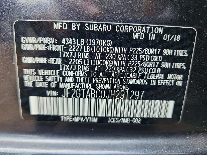 Продаж на аукціоні авто 2018 Subaru Crosstrek, vin: JF2GTABC0JH291297, номер лоту: 56580876
