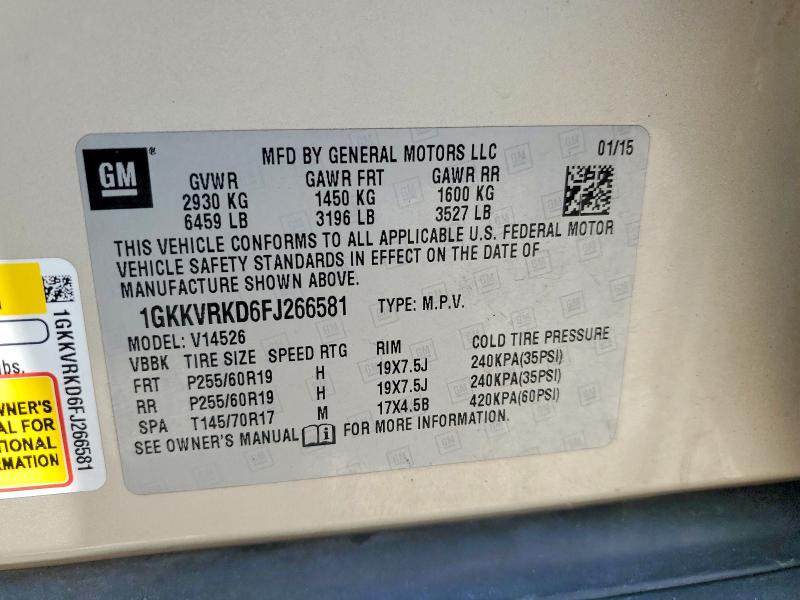 57903756 :رقم المزاد ، 1GKKVRKD6FJ266581 vin ، 2015 Gmc Acadia مزاد بيع