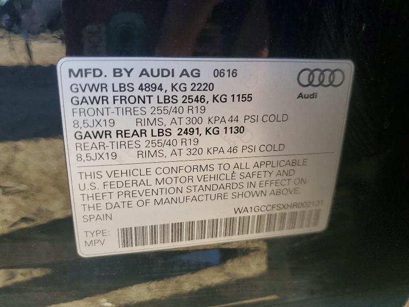 2017 Audi Q3 მანქანა იყიდება აუქციონზე, vin: WA1GCCFSXHR002131, აუქციონის ნომერი: 55880176