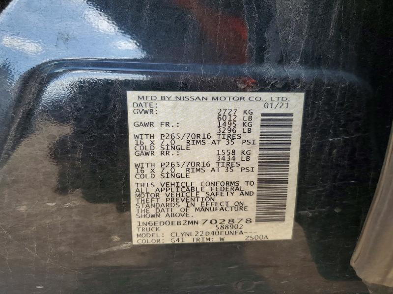 58756366 :رقم المزاد ، 1N6ED0EB2MN702878 vin ، 2021 Nissan Frontier مزاد بيع