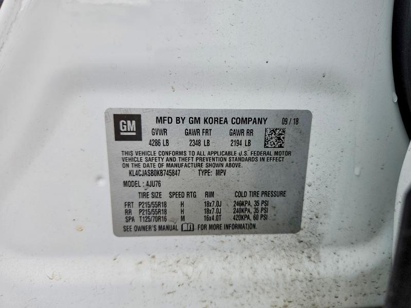 58454636 :رقم المزاد ، KL4CJASB0KB745847 vin ، 2019 Buick Encore مزاد بيع