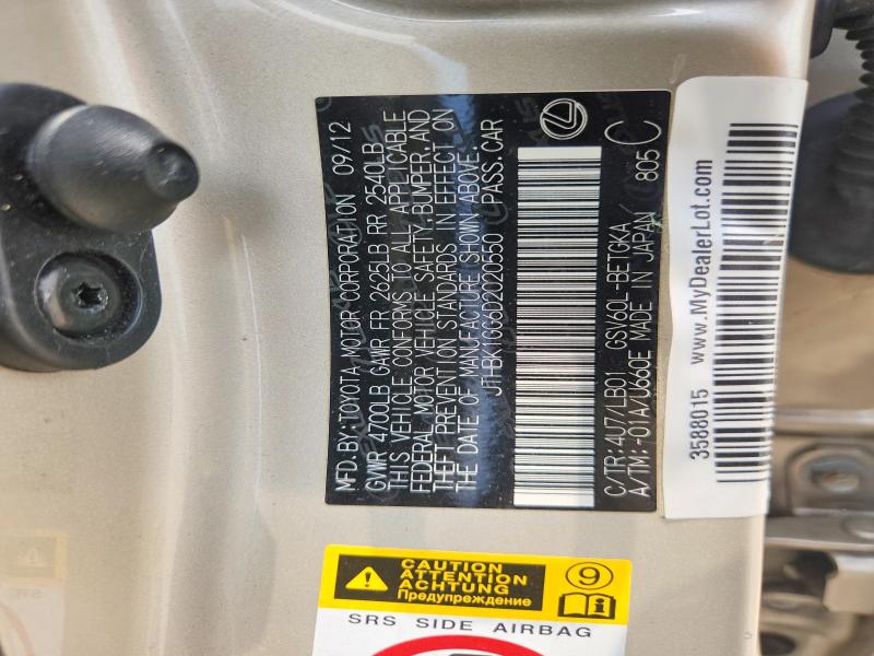 57697406 :رقم المزاد ، JTHBK1GG6D2020550 vin ، 2013 Lexus Es مزاد بيع